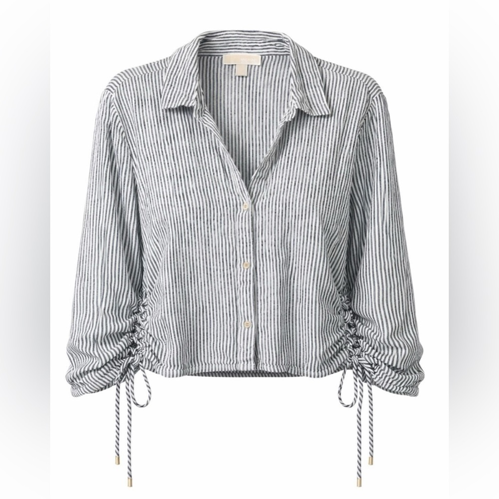Michael Kors Black and White Striped Button Down Shirt size XL
